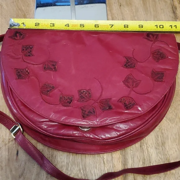RARE Vintage Stuart Weitzman Leather Handbag Burgandy Floral Design - Picture 10 of 12